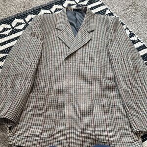 Vintage kuon tai Men's Checkered Blazer in Black, Brown, and Cream
